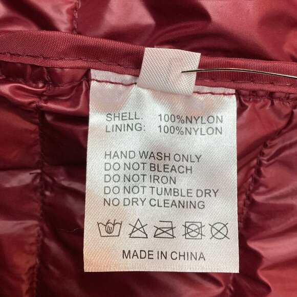 Zity Sports Hooded Womens Large Ultra-Light Down Puffer Jacket Burgundy Nylon - Picture 13 of 13